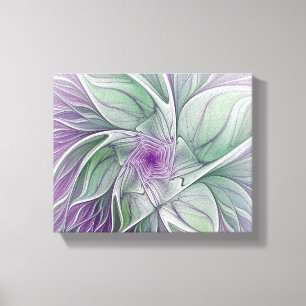 Bloemdromen, Abstracte Paarse groene fractale kuns Canvas Afdruk
