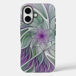 Bloemdromen, Abstracte Paarse groene fractale kuns iPhone 16 Hoesje