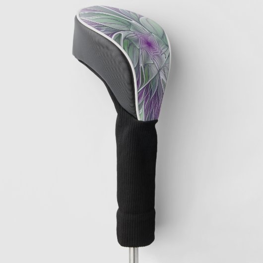 Bloemdromen, Abstracte Paarse groene fractale kuns Golfheadcover (Schuin)
