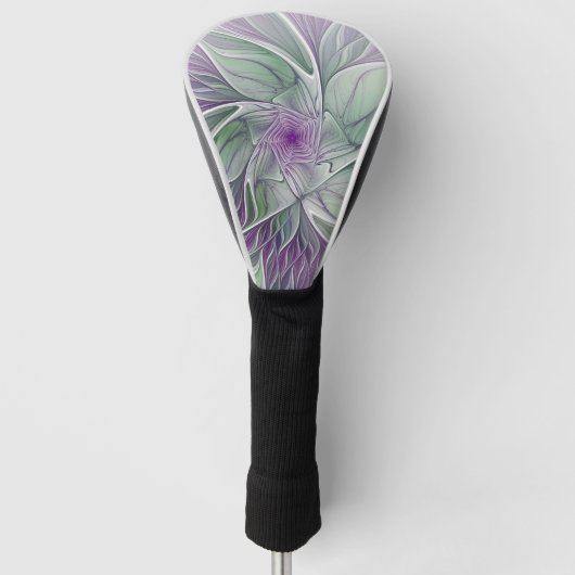 Bloemdromen, Abstracte Paarse groene fractale kuns Golfheadcover (Voorkant)