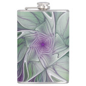 Bloemdromen, Abstracte Paarse groene fractale kuns Heupfles (Voorkant)