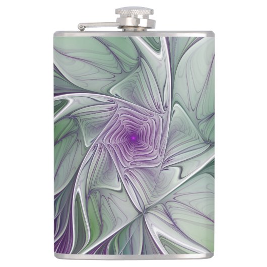 Bloemdromen, Abstracte Paarse groene fractale kuns Heupfles (Voorkant)