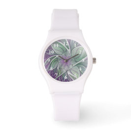 Bloemdromen, Abstracte Paarse groene fractale kuns Horloge