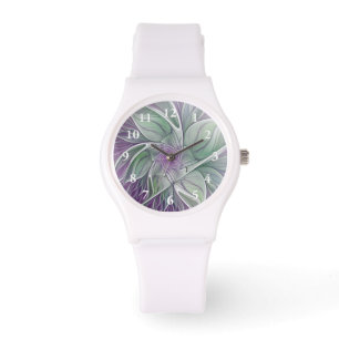 Bloemdromen, Abstracte Paarse groene fractale kuns Horloge