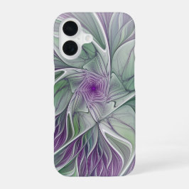 Bloemdromen, Abstracte Paarse groene fractale kuns iPhone 16 Hoesje