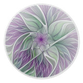 Bloemdromen, Abstracte Paarse groene fractale kuns Keramische Knop (Voorkant)