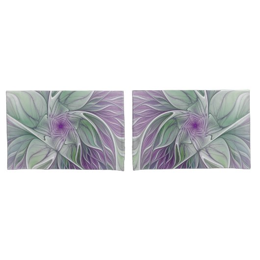 Bloemdromen, Abstracte Paarse groene fractale kuns Kussensloop (Voorkant-Set)