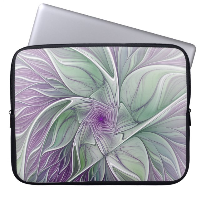 Bloemdromen, Abstracte Paarse groene fractale kuns Laptop Sleeve (Voorkant)