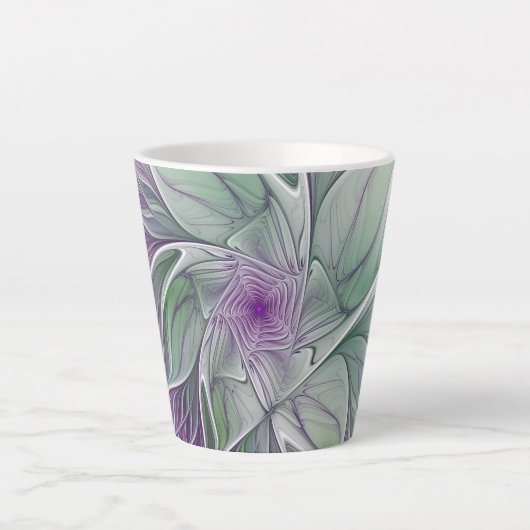 Bloemdromen, Abstracte Paarse groene fractale kuns Latte Mok (Voorkant)
