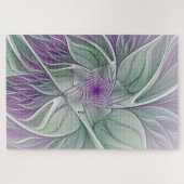 Bloemdromen, Abstracte Paarse groene fractale kuns Legpuzzel (Horizontaal)