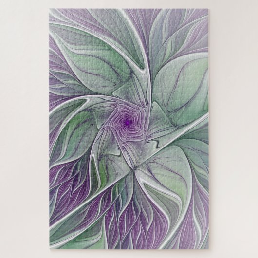 Bloemdromen, Abstracte Paarse groene fractale kuns Legpuzzel (Verticaal)