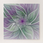 Bloemdromen, Abstracte Paarse groene fractale kuns Legpuzzel (Horizontaal)