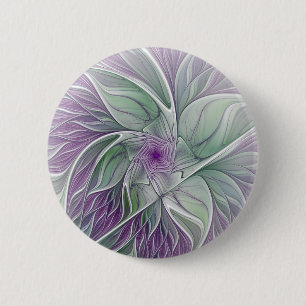 Bloemdromen, Abstracte Paarse groene fractale kuns Ronde Button 5,7 Cm