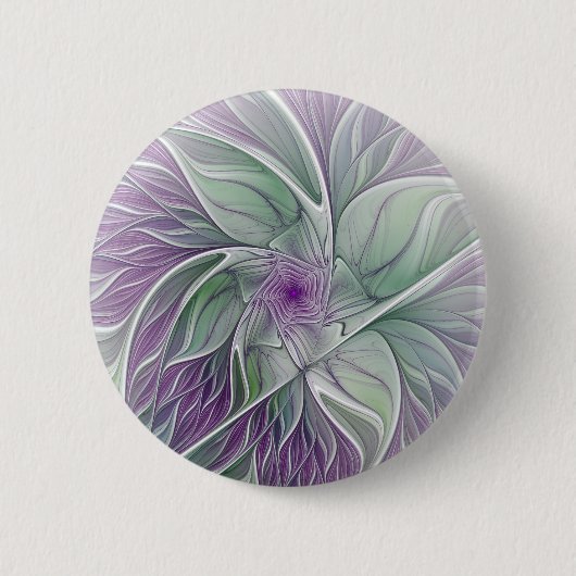 Bloemdromen, Abstracte Paarse groene fractale kuns Ronde Button 5,7 Cm (Voorkant)