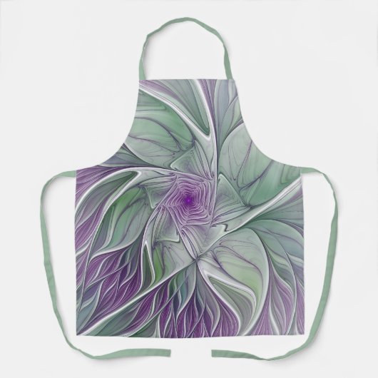 Bloemdromen, Abstracte Paarse groene fractale kuns Schort (Voorkant)