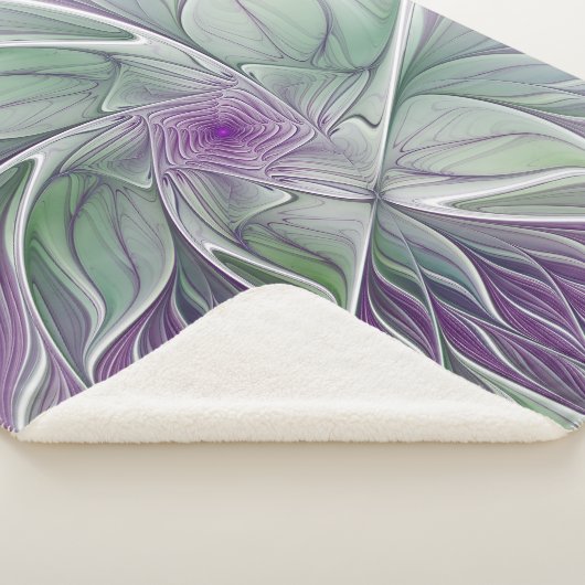 Bloemdromen, Abstracte Paarse groene fractale kuns Sherpa Deken (3/4)