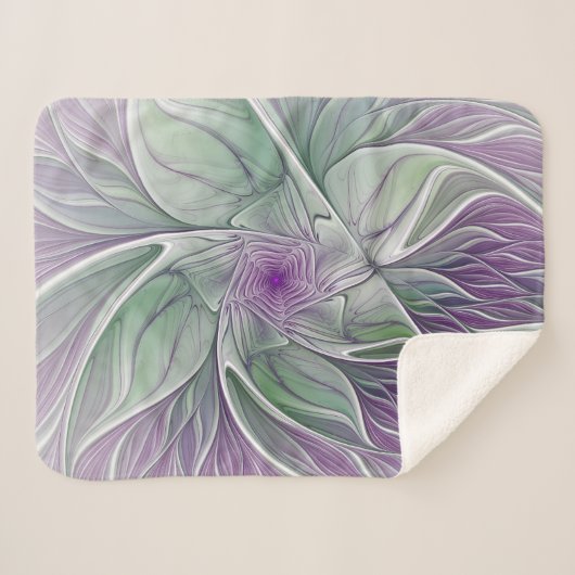 Bloemdromen, Abstracte Paarse groene fractale kuns Sherpa Deken (Voorkant (horizontaal))