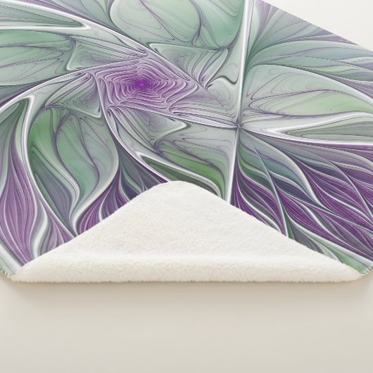 Bloemdromen, Abstracte Paarse groene fractale kuns Sherpa Deken (3/4)