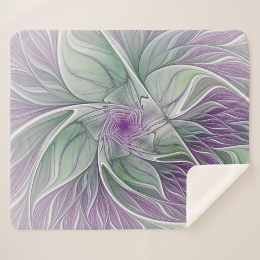 Bloemdromen, Abstracte Paarse groene fractale kuns Sherpa Deken (Voorkant (horizontaal))