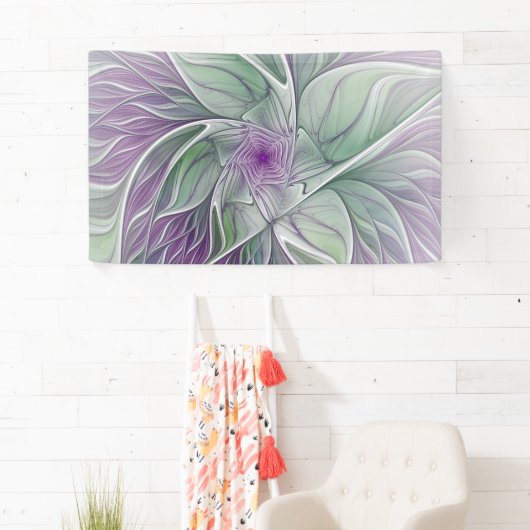 Bloemdromen, Abstracte Paarse groene fractale kuns Spandoek (Insitu)