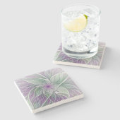 Bloemdromen, Abstracte Paarse groene fractale kuns Stenen Onderzetter (Zijkant)