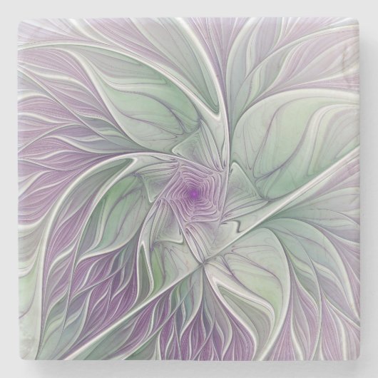 Bloemdromen, Abstracte Paarse groene fractale kuns Stenen Onderzetter (Voorkant)