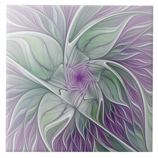 Bloemdromen, Abstracte Paarse groene fractale kuns Tegeltje (Voorkant)