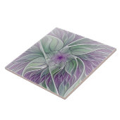 Bloemdromen, Abstracte Paarse groene fractale kuns Tegeltje (Zijkant)