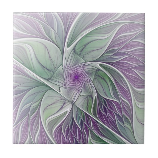Bloemdromen, Abstracte Paarse groene fractale kuns Tegeltje (Voorkant)
