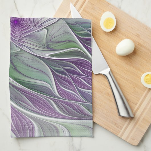 Bloemdromen, Abstracte Paarse groene fractale kuns Theedoek (Quarter Fold)