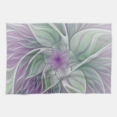 Bloemdromen, Abstracte Paarse groene fractale kuns Theedoek (Horizontaal)