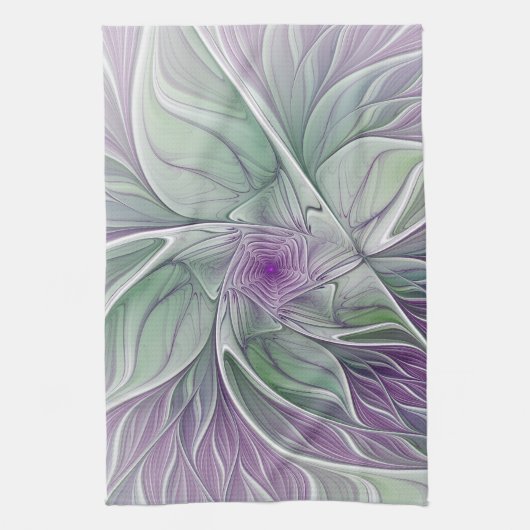 Bloemdromen, Abstracte Paarse groene fractale kuns Theedoek (Verticaal)