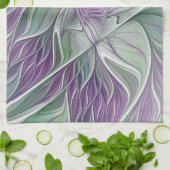 Bloemdromen, Abstracte Paarse groene fractale kuns Theedoek (Gevouwen)