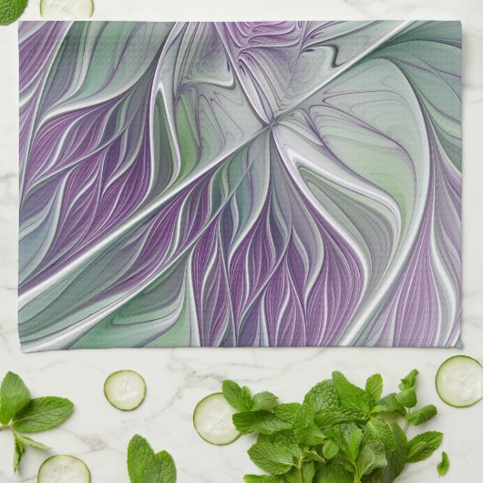 Bloemdromen, Abstracte Paarse groene fractale kuns Theedoek (Gevouwen)