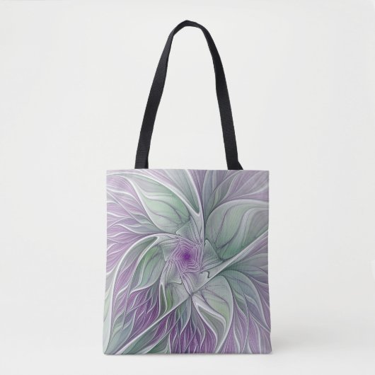 Bloemdromen, Abstracte Paarse groene fractale kuns Tote Bag (Voorkant)