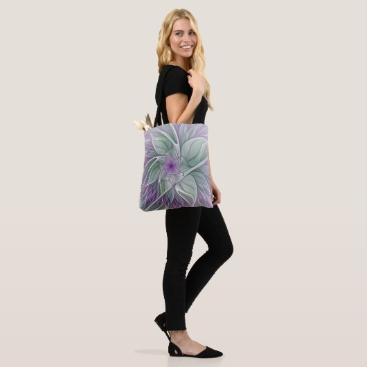 Bloemdromen, Abstracte Paarse groene fractale kuns Tote Bag (Op model)