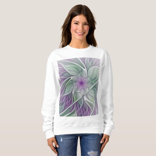 Bloemdromen, Abstracte Paarse groene fractale kuns Trui (Voorkant volledig)