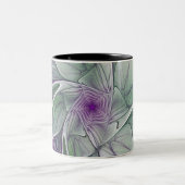 Bloemdromen, Abstracte Paarse groene fractale kuns Tweekleurige Koffiemok (Center)