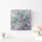 Bloemdromen, Abstracte Paarse groene fractale kuns Vierkante Klok (Huis)