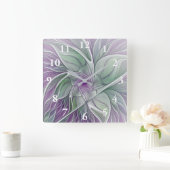 Bloemdromen, Abstracte Paarse groene fractale kuns Vierkante Klok (Huis)