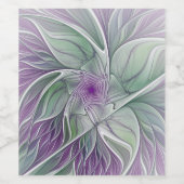 Bloemdromen, Abstracte Paarse groene fractale kuns Wijn Etiket (Enkel label)