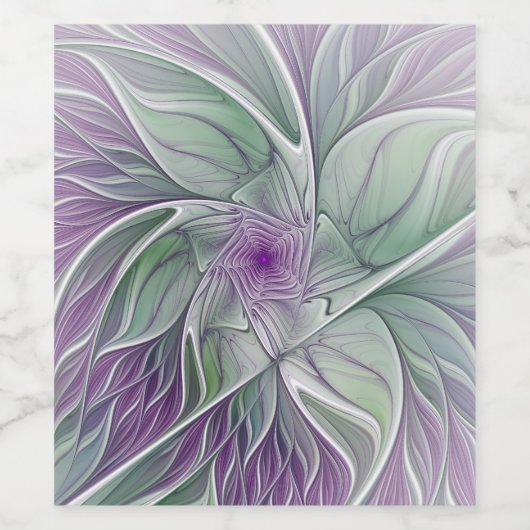 Bloemdromen, Abstracte Paarse groene fractale kuns Wijn Etiket (Enkel label)