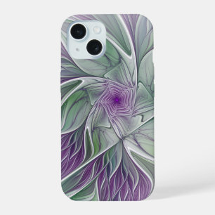 Bloemdroom, Abstracte Paarse Groene Fractale Kunst iPhone 15 Case