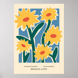 Bloemdruk Mexicaanse stad Sunflower aesthet Poster