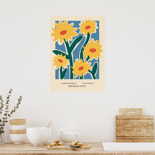 Bloemdruk Mexicaanse stad Sunflower aesthet Poster (Keuken)