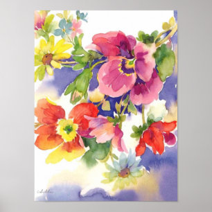 bloemdruk waterverf poster