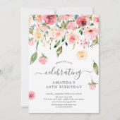 Bloemdruppel roze pioenen verjaardagsfeestje kaart (Voorkant)