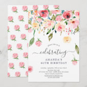 Bloemdruppel roze pioenen verjaardagsfeestje kaart (Voorkant / Achterkant)