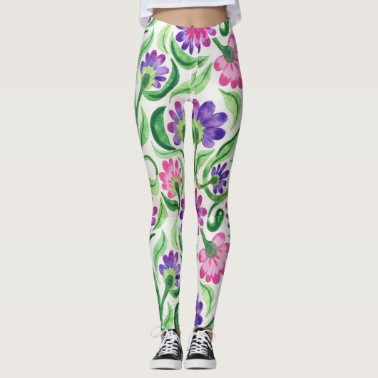 Bloemelementen Tie Dye Effect Patroon Leggings (Voorkant)