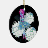 Bloemelfe kunst van LeahG blauw roze zwart wit Keramisch Ornament (Rechts)